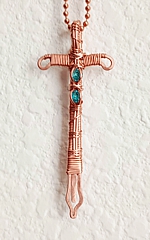 excaliber-sword pendant with cz turquoise rhinestones